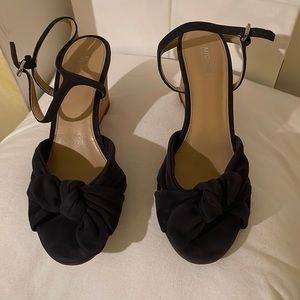 Michael Kors black suede cork wedge open toe sandals